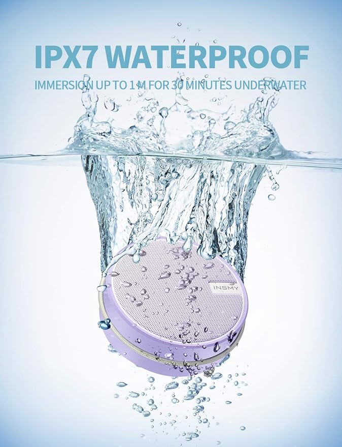 INSMY C12 IPX7 Waterproof Shower Bluetooth Speaker, Portable Small Speaker, Speakers Bluetooth Wireless Loud Clear Sound Support TF Card Suction Cup for Kayak Canoe Beach Gift (Purple)-StrideForce Fitness