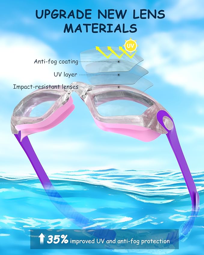 Kids Swim Goggles, Swimming Goggles for Kids Toddlers 3-14 with Swim Cap, Nose Clip, Nose Bridge, Ear Plugs-StrideForce Fitness