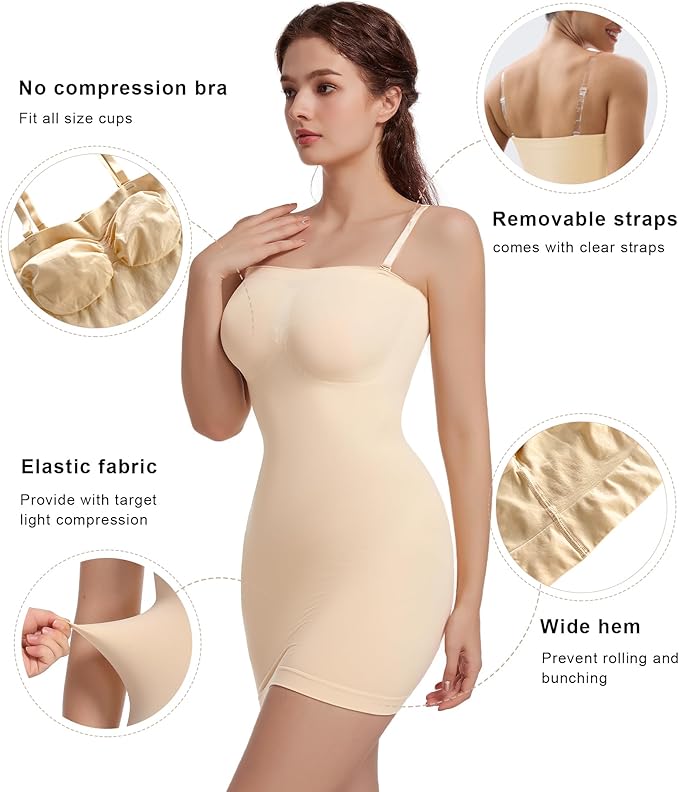 SHAPERX Strapless Shapewear Dress for Women Tummy Control Seamless Full Body Shaper Slip with Removable Straps-StrideForce Fitness