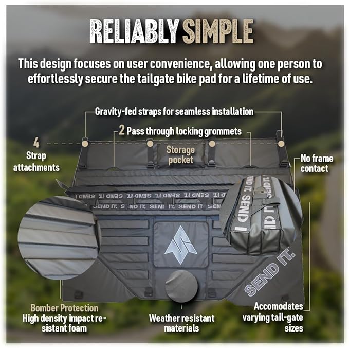 Send It. High Roller Tailgate Bike Pad V2 - Truck Accessories for Mountain Bikers, BMX, Ebikes & More (Full Size)-StrideForce Fitness