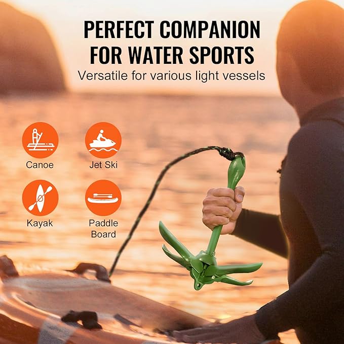 VEVOR Kayak Anchor Kit, 3.5 lb Paddle Board Anchor Kit with 26.2 ft/8 m Rope and Buoy, Folding Small Boat Anchor with Storage Bag and Snap Hook, Kayak Accessories for Kayaks, Small Boats, Canoes-StrideForce Fitness