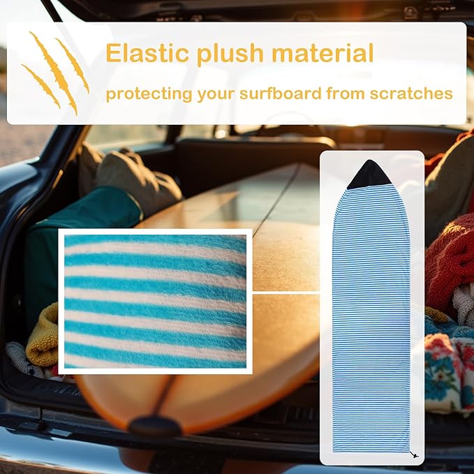 Surf Sock, Surfboard Sock Cover for Longboard Paddleboard Surf Board Sup Paddle Board, 6-8 FT Foot Quick Dry Stretch Surfboard Bag Sleeve with Drawstring Closure-StrideForce Fitness