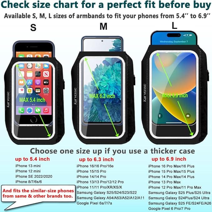 Running Phone Holder, Arm Band for Running for iPhone & Samsung Galaxy, Cell Phone Armband Holder for Walking, Gym, Workout, Men, Women, w/Adjustable Strap & Zipper Pocket (Black-L)-StrideForce Fitness