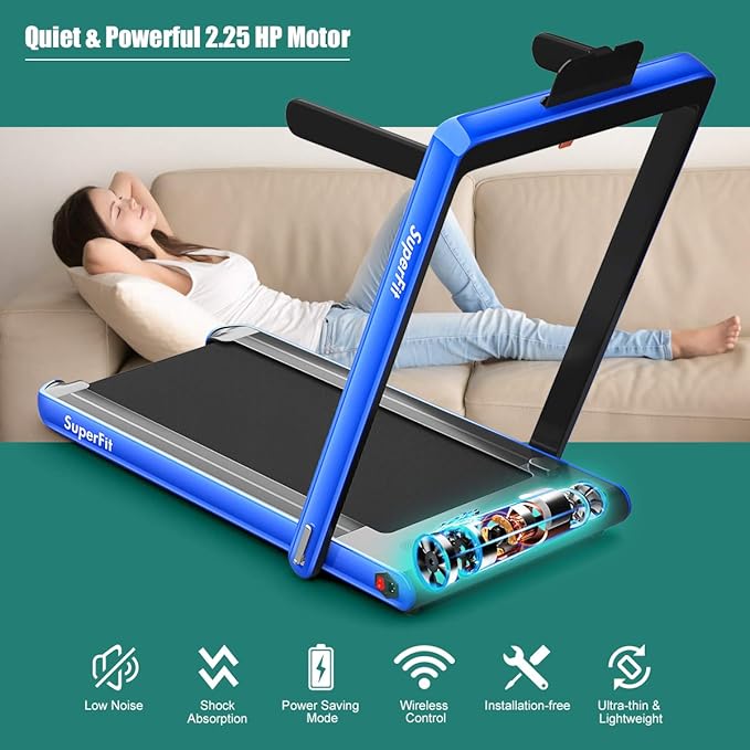 GYMAX Walking Pad, 2.25HP Dual Display Foldable Treadmill for Home with Remote/Smart App Control, Portable Compact Treadmill for Office Under Desk, Folding Running Machine for Small Spaces-StrideForce Fitness