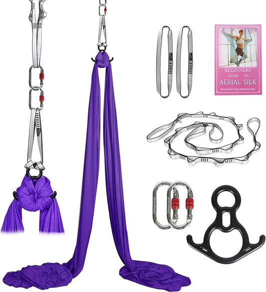 Aerial Silks Kit & Aerial Yoga Hammock - 11Yd Premium Fabric Hardware - Easy Setup for Flying Yoga, Aerial Swing & Fitness - Supports Up to 14ft Rigging-StrideForce Fitness