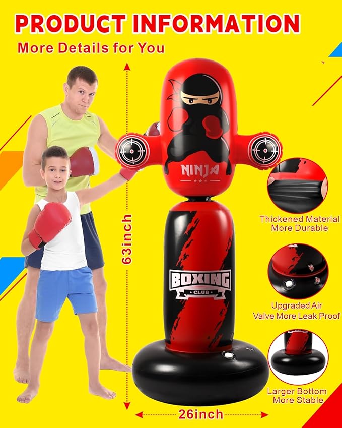 Punching Bag for Kids,New Upgraded 360°Rotating Kids Punching Bag,Inflatable Boxing Bag Toy for Boys Girls, Christmas Birthday Gift for Kids Age 3-12-StrideForce Fitness
