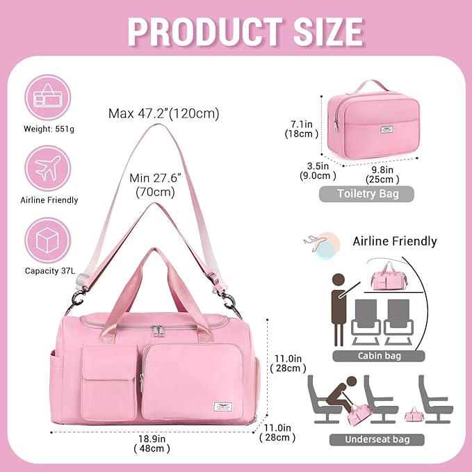 FIORETTO Women's Gym Duffle Bag with Shoes Compartment, 37L Capacity, Ideal for Travel, Gym, Sports, Duffel, Weekender-StrideForce Fitness