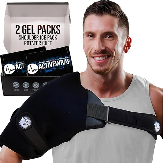 ActiveWrap Shoulder Ice Pack Wrap, with 2 Reusable Gel Packs for Shoulder Pain Relief, Rotator Cuff Cold Therapy, Adjustable Compression Straps, Post-Surgery Must-Have, Large/X-Large-StrideForce Fitness