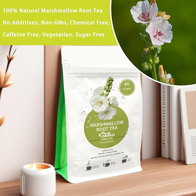 Samcci - Marshmallow Root Tea, 2g x 40 Tea Bags -100% Natural & Pure Dried Cut & Sifted Althaea Officinalis - No Sugar - No Caffeine - No Gluten - Vegan - Support Digestion & Respiratory-StrideForce Fitness