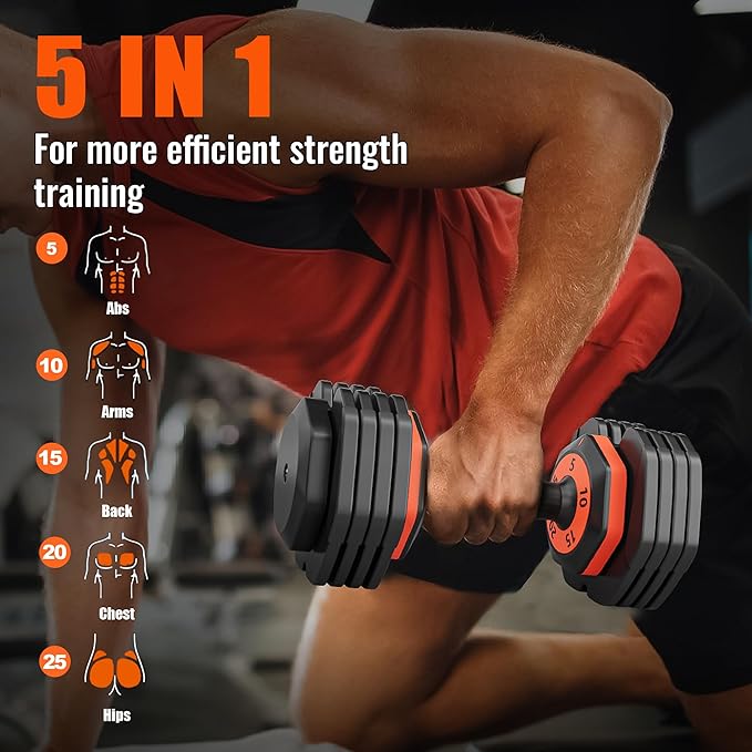 VEICK 25/55 lbs Adjustable Dumbbell with Anti-Slip Turning Handle, Fast Adjust Weight for Men Women, Exercise Equipment with Tray for Home Gym Full Body Workout Fitness-StrideForce Fitness