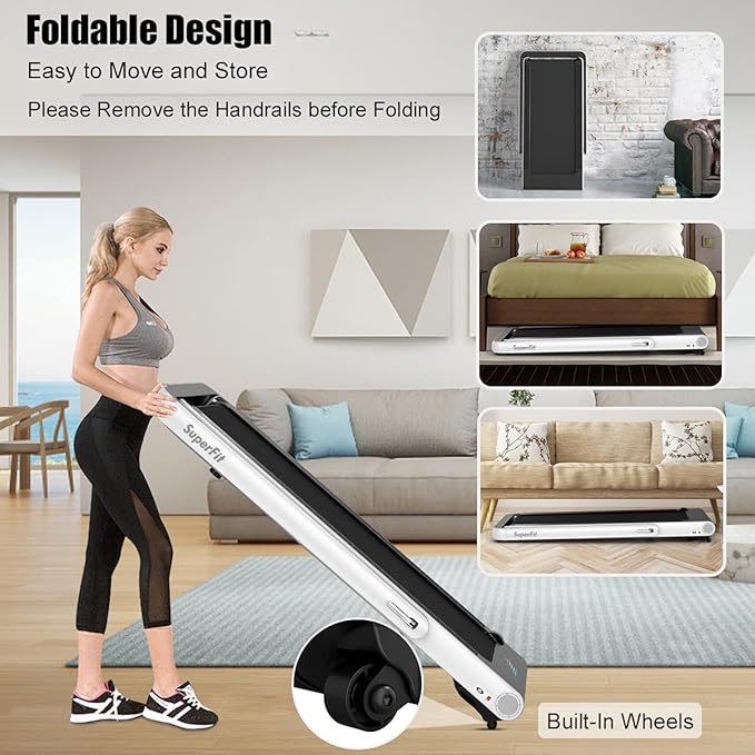 GYMAX Walking Pad, 4.75HP Under Desk Treadmill with LED Touch Screen, App Control, Built-in Speaker & Handle, 2 in 1 Folding Compact Portable Treadmill for Home Small Space-StrideForce Fitness