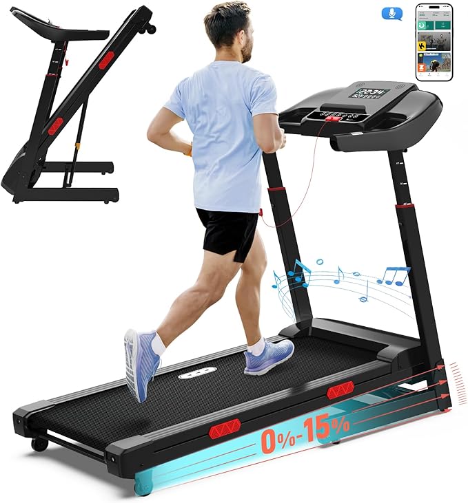 CIIHI Treadmill with Auto Incline - Adjustable Height Handrail 15% Auto Incline Treadmill with 400 lbs Capacity - Foldable Running Machine for Home with APP, Voice Control and Speaker - 8.7 MPH-StrideForce Fitness