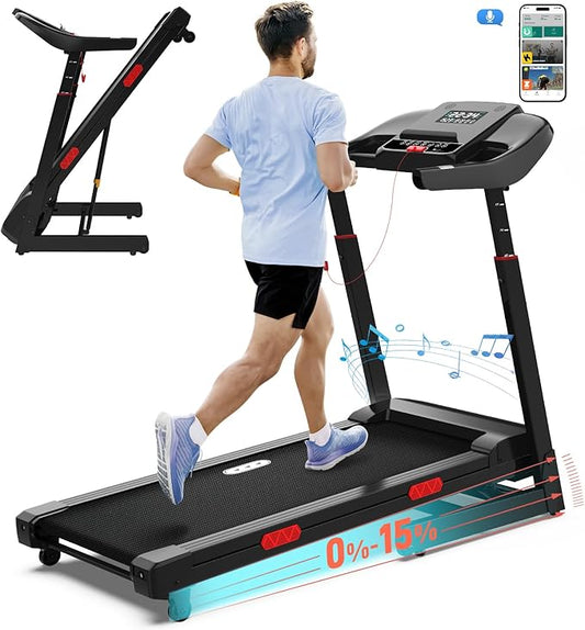 CIIHI Treadmill with Auto Incline - Adjustable Height Handrail 15% Auto Incline Treadmill with 400 lbs Capacity - Foldable Running Machine for Home with APP, Voice Control and Speaker - 8.7 MPH-StrideForce Fitness