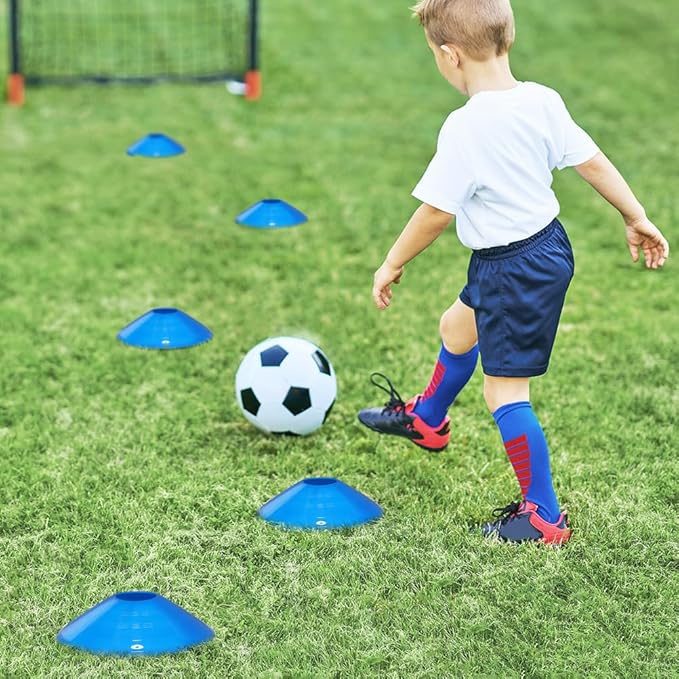 GHB Soccer Cones 25/50/100 Pack Disc Soccer Sport Cones Training Field Marker Agility Cones for Traffic, Basketball, Coaching, Practice Equipment Includes Cone Drills Guide-StrideForce Fitness