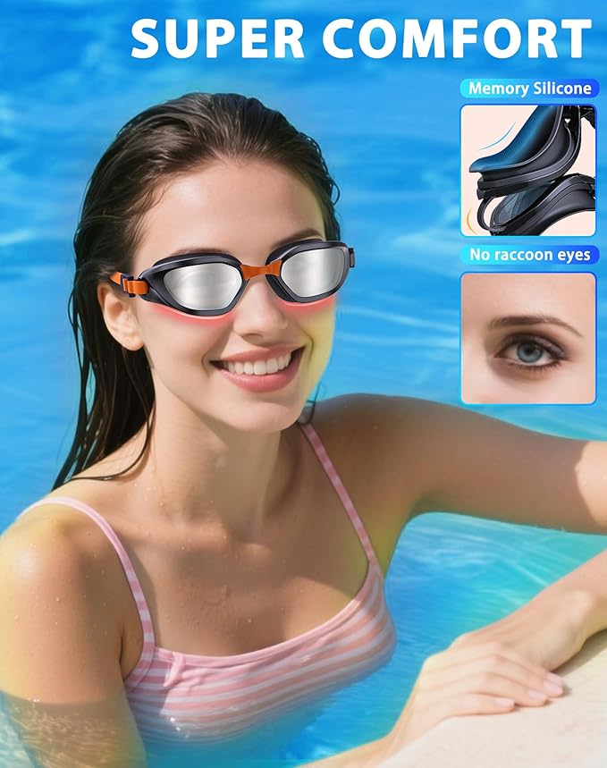 Swim Goggles, Unisex Adult Swimming Goggles Anti Fog Anti UV No Leakage Wide View for Men Women Youth-StrideForce Fitness