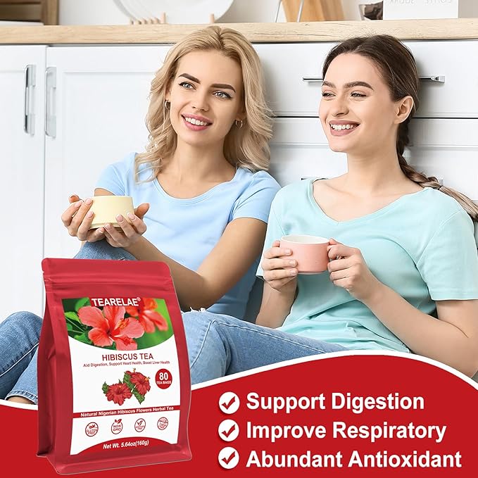 TEARELAE - Hibiscus Tea Bags - 2g x 80 Count - 100% Pure Hibiscus Flowers - Country of Origin Nigeria - Non-GMO - Caffeine-free - Aid Digestion & Support Heart Health-StrideForce Fitness