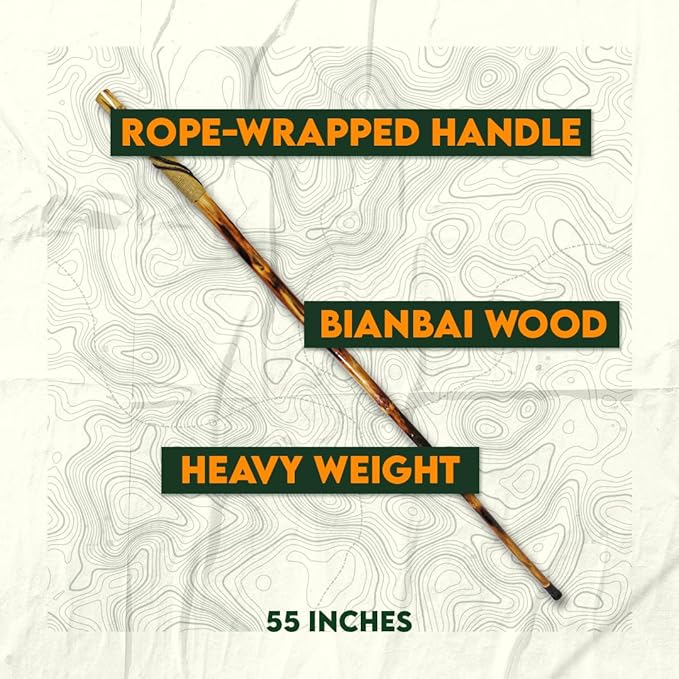 SE Survivor Series 55" Hand Carved Wolf Hiking Stick, Weatherproof, Rope Wrapped, Metal Tip - WS626-55RW-StrideForce Fitness