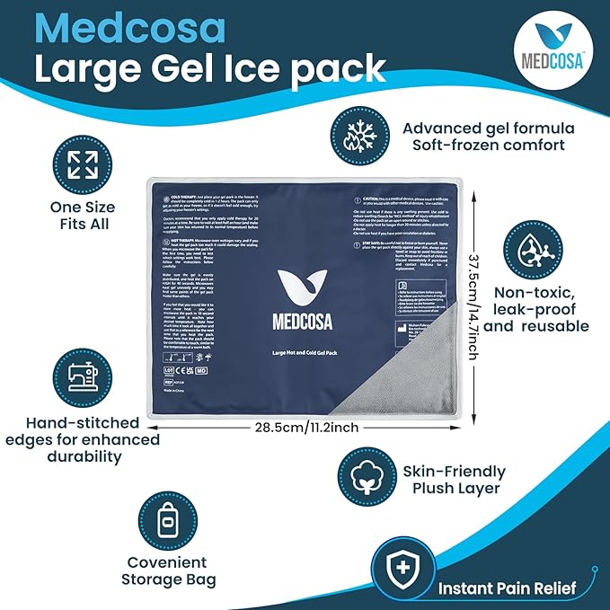 Medcosa Large Gel Ice Pack | Flexible Hot or Cold Pack | Reusable Cold Packs for Injuries, Knee, Back, and Shoulder Pain Relief, Inflammation, Post-Op and More-StrideForce Fitness