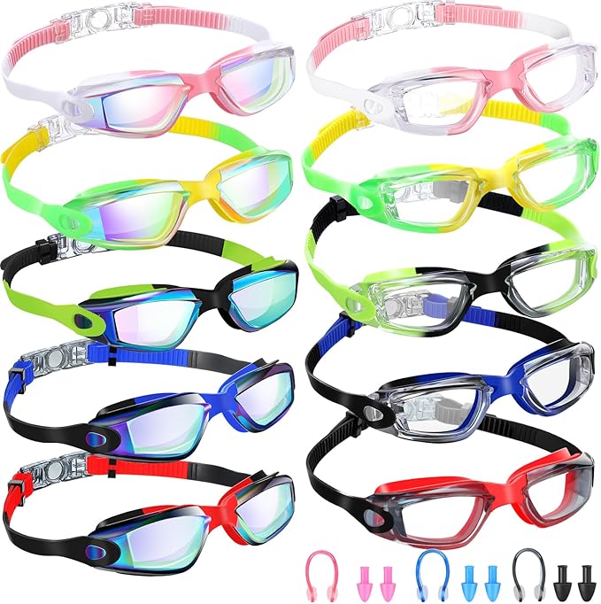 Konohan 10 Pack Swim Goggles Bulk for Kids adult Pool Goggles Anti Fog Silicone No Leak Swimming Glasses for Men Women Youth-StrideForce Fitness