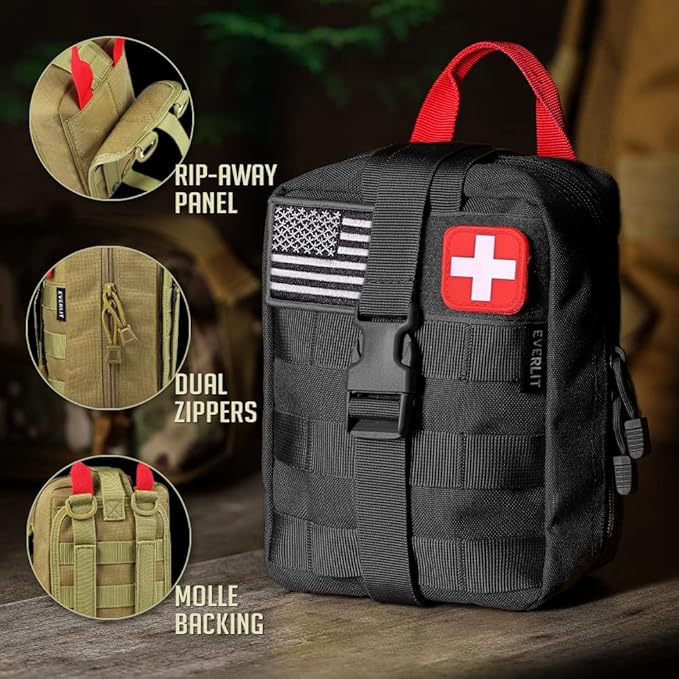 EVERLIT 250 Pieces Survival First Aid Kit IFAK EMT Molle Pouch Survival Kit Outdoor Gear Emergency Kits Trauma Bag for Camping Boat Hunting Hiking Home Car Earthquake and Adventures-StrideForce Fitness