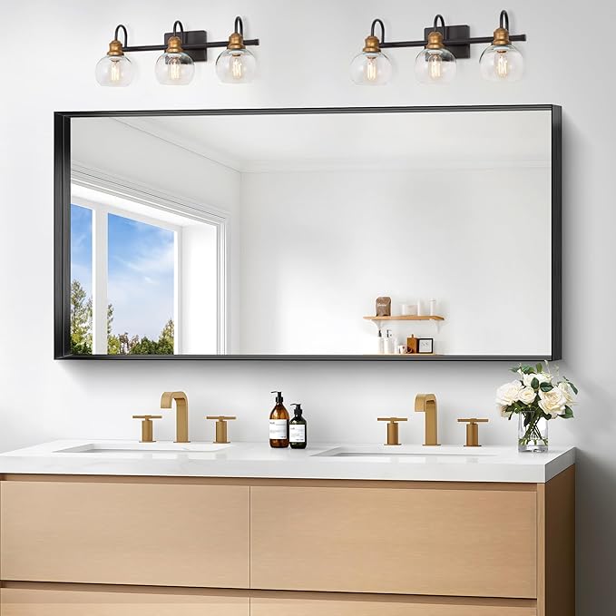 Black Bathroom Mirror, 24x48 Inch Rectangular Framed Mirror, Large Wall Mounted Bathroom Vanity Mirror Over Sink for Bedroom,Restroom, Living Room, Hangs Vertically or Horizontally-StrideForce Fitness