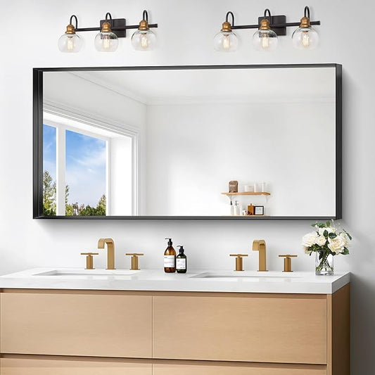Black Bathroom Mirror, 24x48 Inch Rectangular Framed Mirror, Large Wall Mounted Bathroom Vanity Mirror Over Sink for Bedroom,Restroom, Living Room, Hangs Vertically or Horizontally-StrideForce Fitness