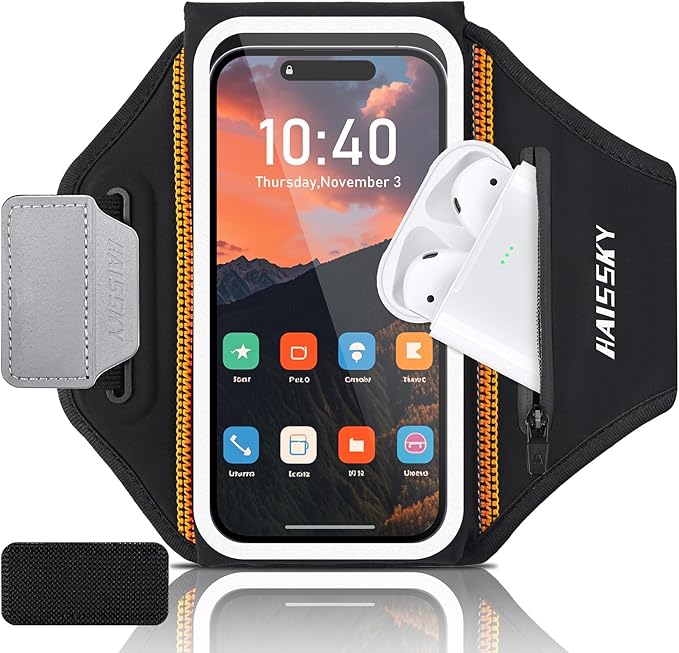 Running Armband for iPhone 15/14/13 Pro/Plus & Galaxy S20/S10, 3D Design Cell Phone Armband with Earphone Pouch Card Slot & Key Pockets, Water Resistant Sports Phone Holder Up to 6.9" Devices-StrideForce Fitness