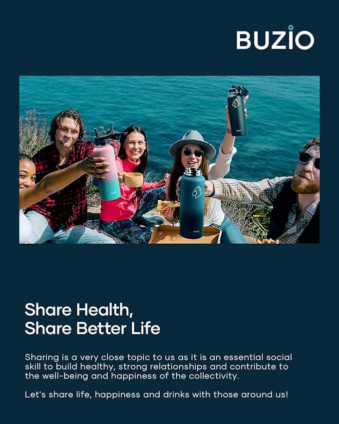 BUZIO 40 oz Water Bottle Insulated with Straw & 3 lid and Carrying Pouch, Leak Proof Anti-Slip Stainless Steel Water Flask Jug, Cold for 48 Hrs Double Vacuum Thermo Canteen, BPA-Free, Shadow-StrideForce Fitness