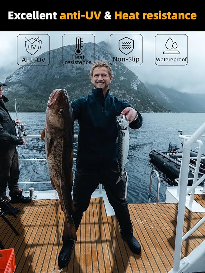 FOCEAN Boat Flooring EVA Foam Boat Decking Faux Teak Marine Flooring Boat Mat Boat Carpet Sheet for Motorboat RV Yacht Kayak Surfboard, 94.5"x 47.2"/35.4"/23.6"/15.7"-StrideForce Fitness