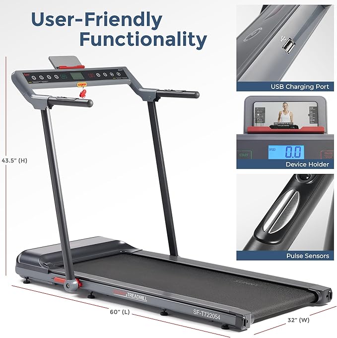 Sunny Health & Fitness Strider Foldable Treadmill, 20-Inch Wide Running Belt with Optional Exclusive SunnyFit™ App and Enhanced Bluetooth Connectivity-StrideForce Fitness