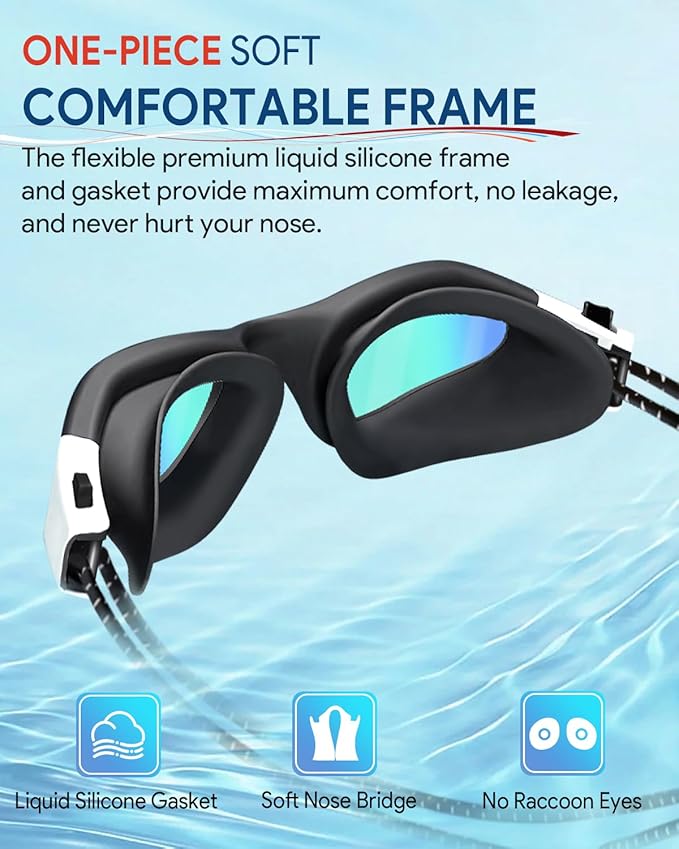 Swim Goggles, Polarized Adult Swimming Goggles Bungee Strap No Hair Pulling Anti-fog Pool Goggles for Men Women-StrideForce Fitness