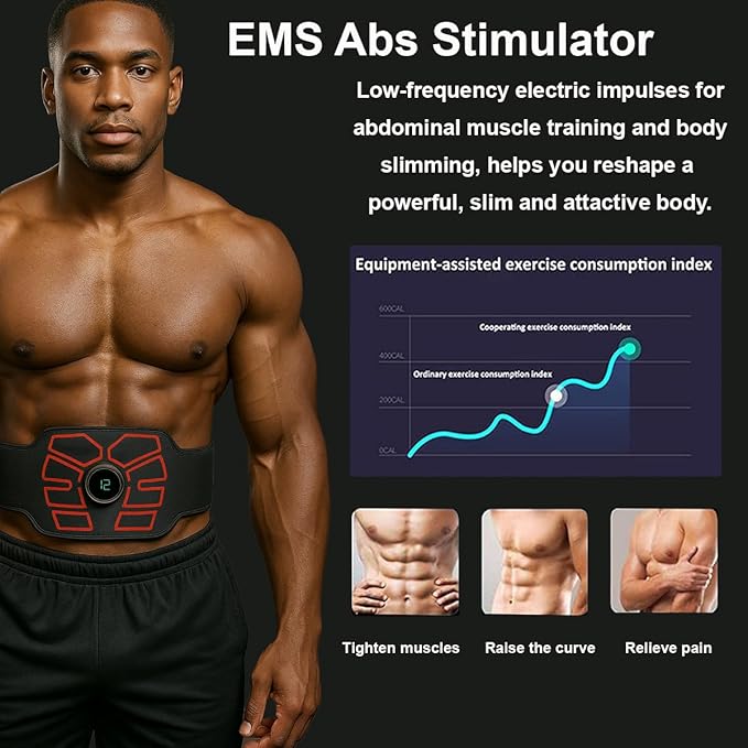 EMS Muscle Stimulator, ABS Stimulator, Abdominal Toning Belt Home Office Fitness Workout Equipment for Abdomen-StrideForce Fitness