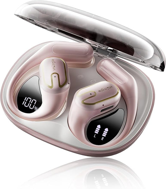 Open Ear Headphones 5.4 Bluetooth Sport Ear Buds with LED Digital Display IPX7 Waterproof, Wireless Earbuds Stereo Sound with 18.2mm Drivers (Pink)-StrideForce Fitness