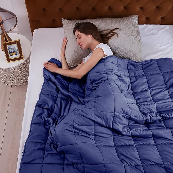 L'AGRATY Weighted Blanket - 48"x72" 15lbs Cooling Breathable Heavy Blanket Microfiber Material with Glass Beads Big Blanket for Adult All-season Summer Fall Winter Soft Thick Comfort Blanket-StrideForce Fitness