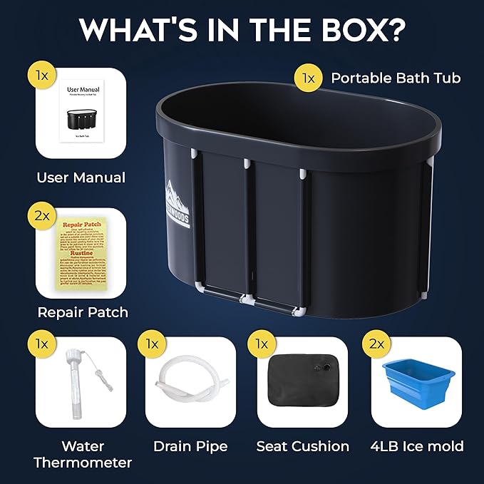 XL Ice Bath Tub For Athletes - 129 Gallon Oval Shaped Durable Frame - Recovery Cold Plunge & Cold Water Therapy - Portable Build - Easy Installation - Includes Two Collapsible Ice Molds & Thermometer-StrideForce Fitness