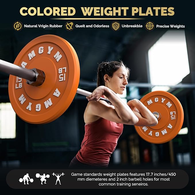 2 Inch Bumper Plates，10-500lbs，Barbell Rubber Olympic Weight Plates Set for Home Gym, Strength Training & Weight Lifting, Multiple Options Colors-StrideForce Fitness