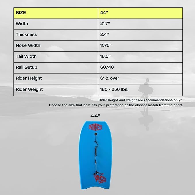 MOREY® Big Kahuna 44" The Original Bodyboard for Tall Riders. Body Board for Beach, Re-Engineered 2025 Model-StrideForce Fitness