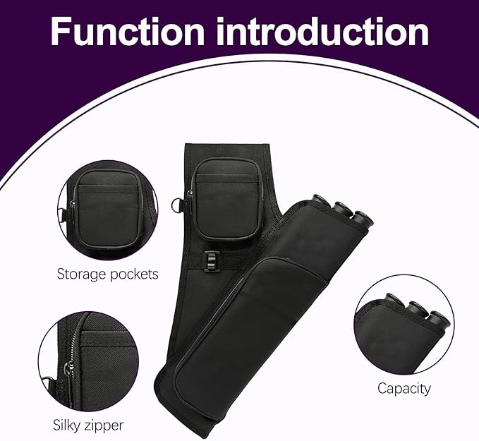 3-Tubes Hip Quiver Waist Hanged Archery Arrow Carry Bag with Pockets Adjustable Belt for Hunting, Target Practice, and Outdoor Shooting, Fits Both Youth and Adults-StrideForce Fitness