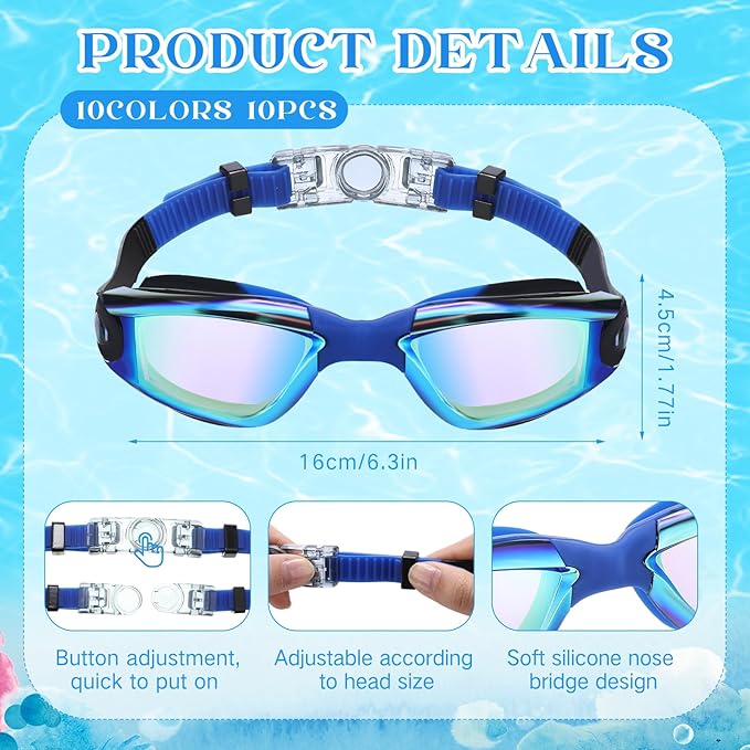 Konohan 10 Pack Swim Goggles Bulk for Kids adult Pool Goggles Anti Fog Silicone No Leak Swimming Glasses for Men Women Youth-StrideForce Fitness