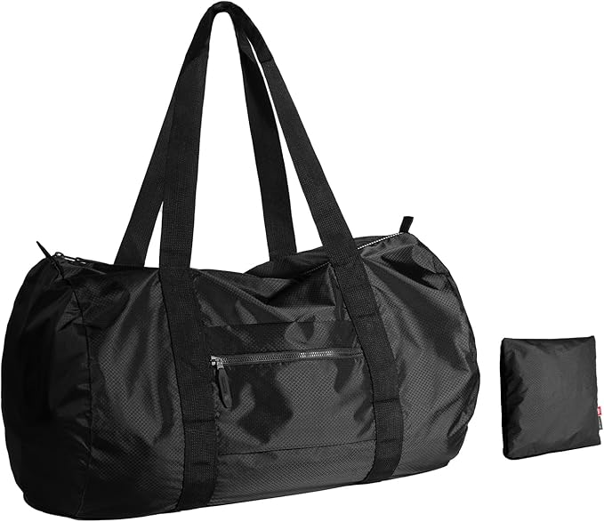 pack all Lightweight Travel Duffel Bag, Water-Resistant Sports Gym Bag, 32L Foldable Weekender Bag for Fitness, Hiking and Camping (Black)-StrideForce Fitness