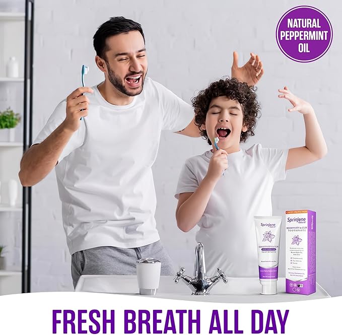 SprinJene Natural Sensitivity & Gum, Fluoride Toothpaste for Sensitive Teeth | Natural Toothpaste for Cavity Protection | 2 Pack