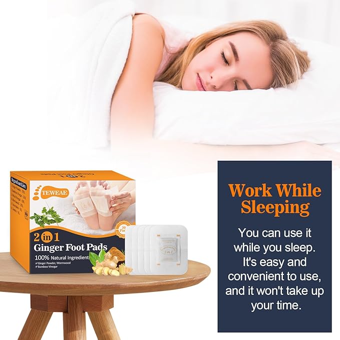 2 in 1 Foot Pads, 30 Pads Tear and Use Pure Ginger Bamboo Wormwood Foot Pads, Bigger Adhesive ''Stay in Place'' Goodnight Pads-StrideForce Fitness