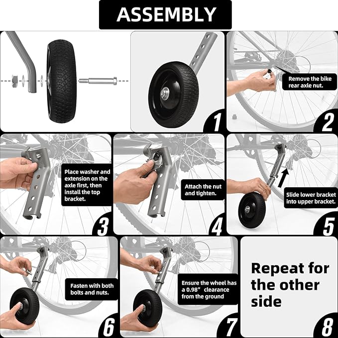 Adjustable Bicycle Training Wheels for Adults, Fit 24" to 28" Bikes, Steel Construction, Black, 1 Pair - Safe and Stable Learning Training Wheels-StrideForce Fitness