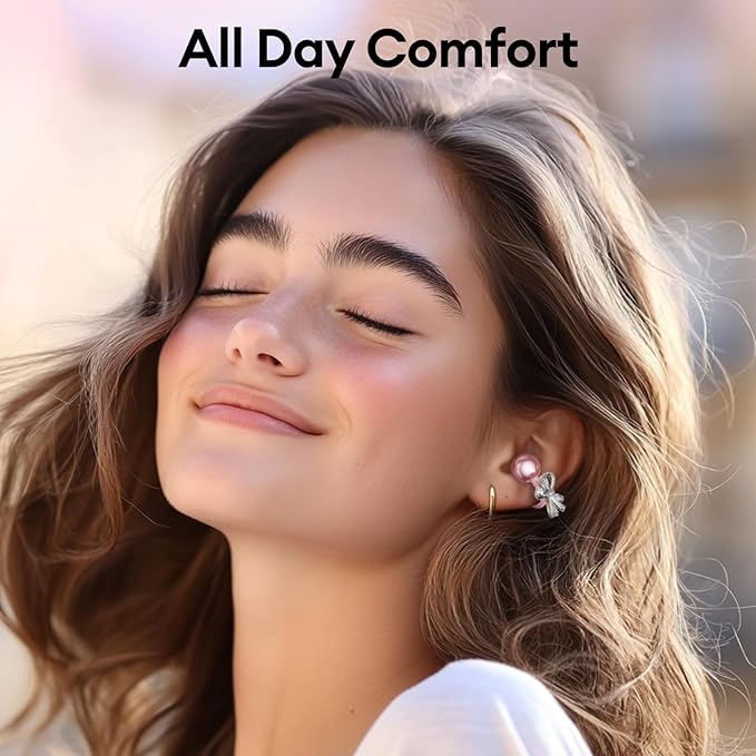 PAXA Stylish Open Ear Clip On Earbuds with Removable Butterfly Earring, Clip On Headphones with LCD Touch Screen, Fashionables Open Ear Headphones for Women, Bow Tie Earring Rose Gold Earbuds-StrideForce Fitness