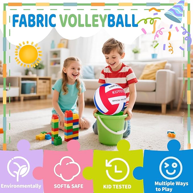 KUYUTQ Soft Light Quiet Indoor Volleyball for Kids Youth Beginners, Perfect for House Yard Training Practice Games(Deflated)-StrideForce Fitness