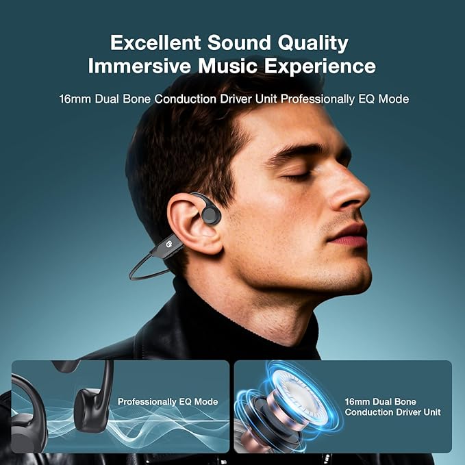 Bone Conduction Headphones, Open Ear Headphones Wireless Bluetooth with Mic, Superior Sound Running Headphones 10H Playtime, Comfortable Fit Waterproof for Music, Workouts, Travel-StrideForce Fitness