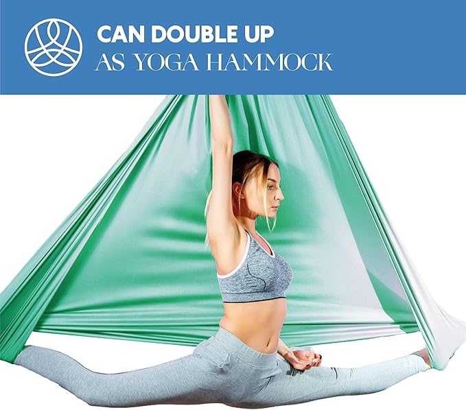 Aerial Silks Starter Kit - Durable 9 Yards of Aerial Yoga Hammock with Hardware & Guide - Aerial Swing for Acrobatic Flying Yoga & All Levels (Aerial Rigging Point Up to 13ft)-StrideForce Fitness