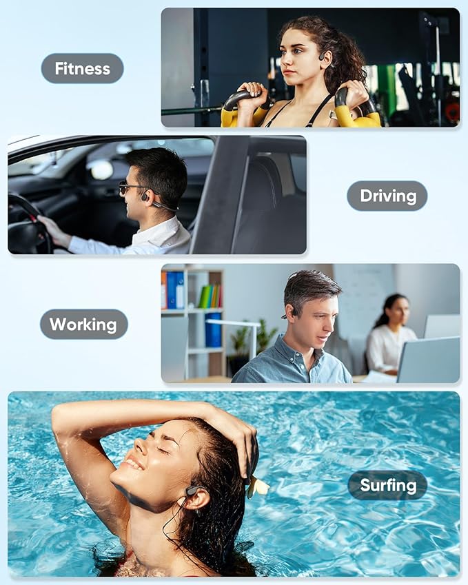 Swimming Headphones IP68 Waterproof, Bone Conduction Headphones MP3 Player Built-in 32G Memory, Bluetooth 5.4 Wireless Headset, Open Earphones Sports Suitable for Running, Cycling, Exercise-StrideForce Fitness
