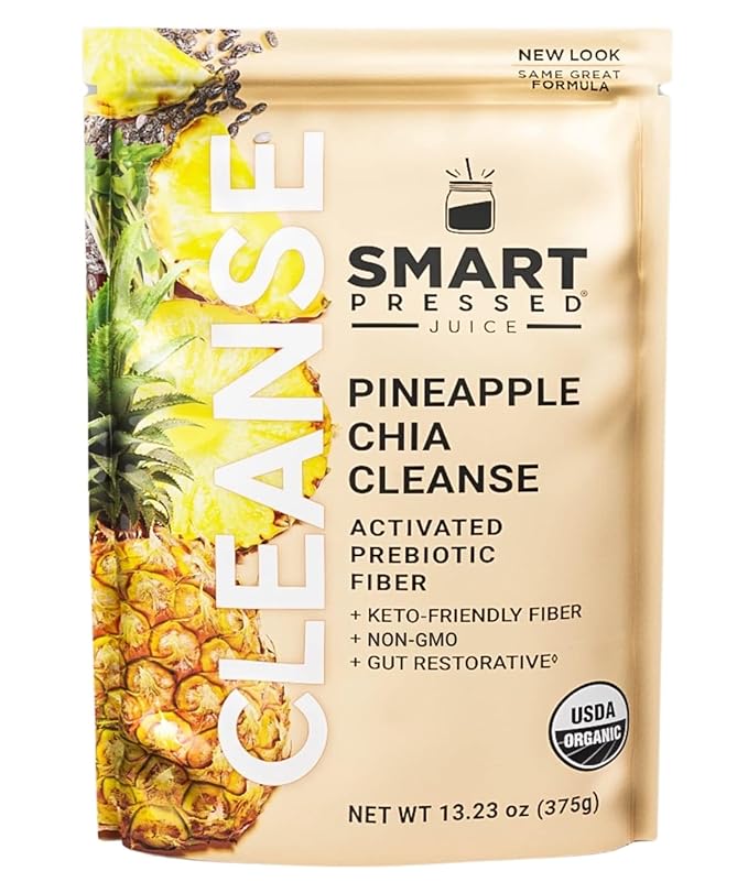 SMART Pressed Juice Pineapple Chia Cleanse | Prebiotic Superfood Plant Based Fiber with Vegan Probiotics & Enzymes | Pineapple Juice Cleanse for Women & Men | 30 Servings-StrideForce Fitness