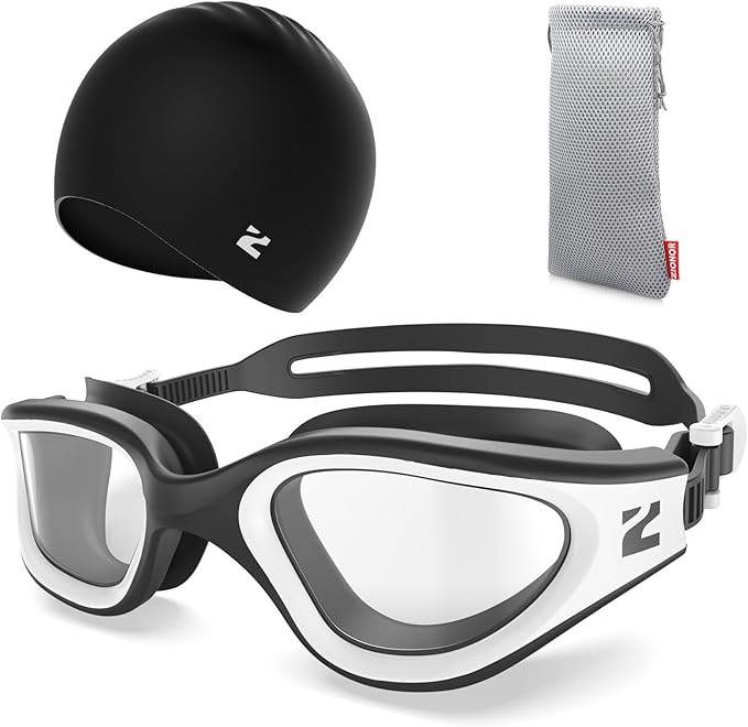 ZIONOR G1 Lite Swim Goggles with Swim Cap Comfortable Anti-fog Swimming Goggles Cap Set for Adult Men Women-StrideForce Fitness